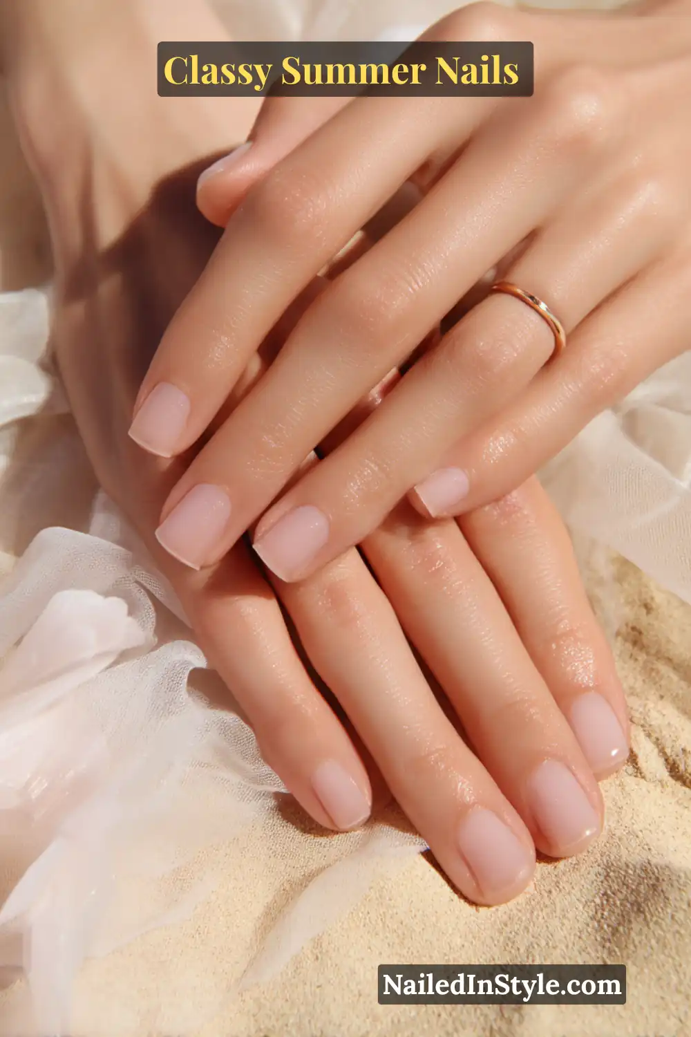 Classy Summer Nails 2026 Trends You’ll Love 16 Short blush-toned nails with a sheer glossy topcoat, creating a natural and minimal classy summer manicure.