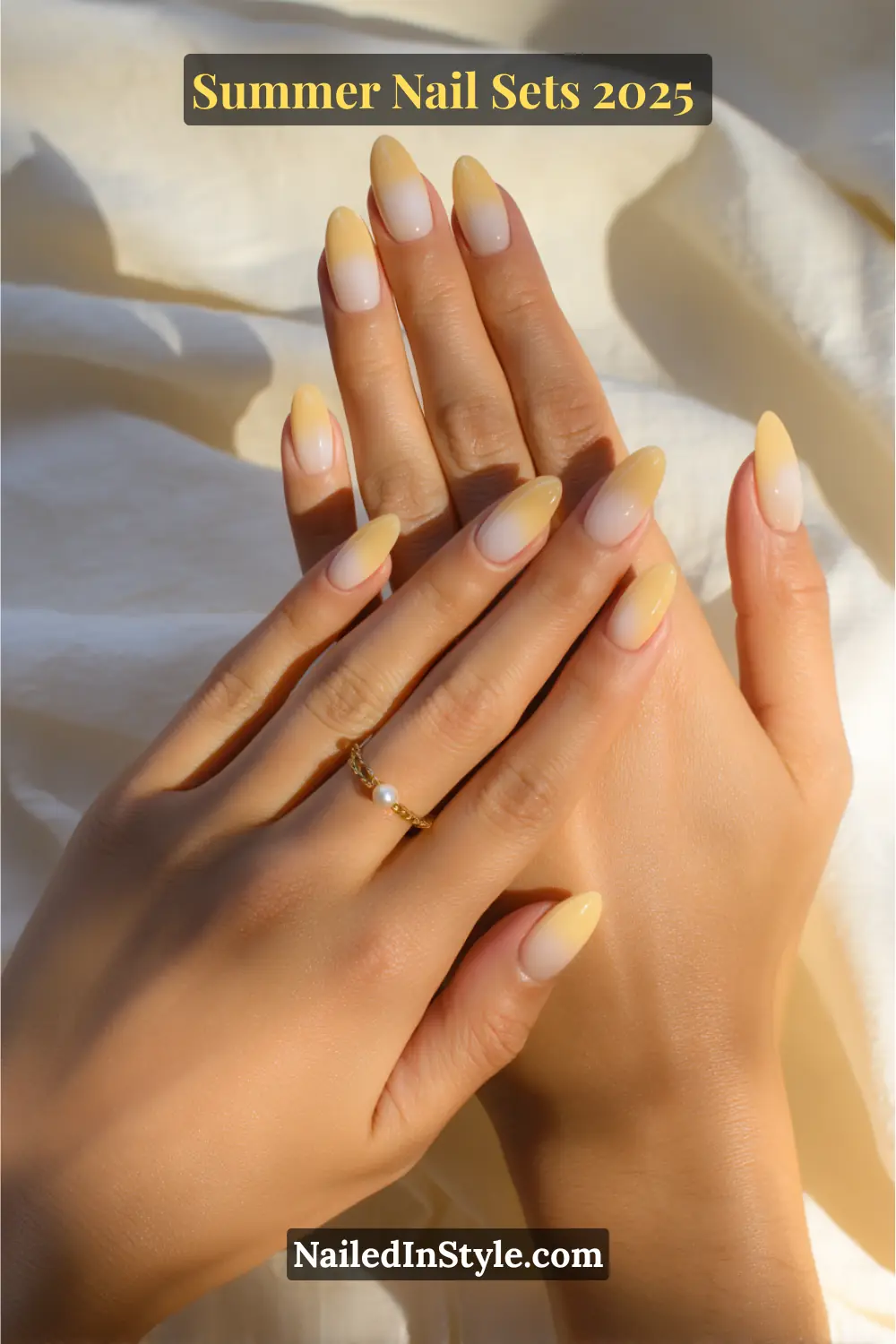 Stunning Summer Nail Sets You’ll Want This Season 14 Elegant almond-shaped nails with a soft butter yellow to milky white ombre, a trending summer 2025 manicure.