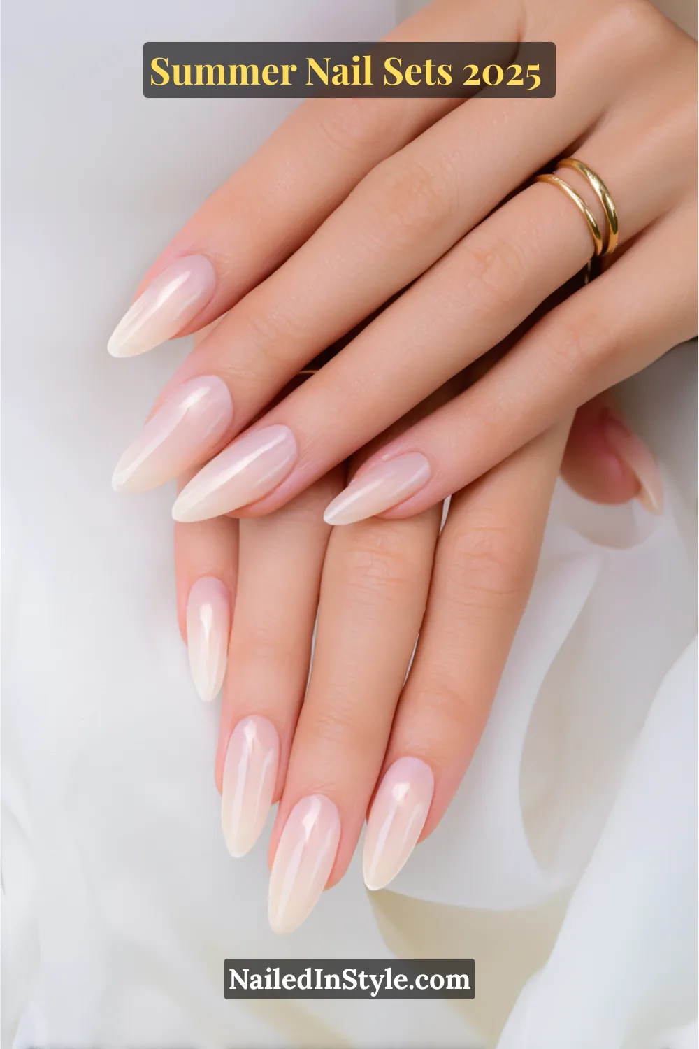 Stunning Summer Nail Sets You’ll Want This Season 3 Long almond-shaped nails in milky pink with glossy sheer nude and subtle micro-French tips