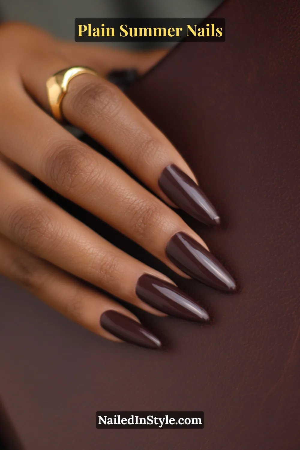 Plain Summer Nails 2025: Simple & Timeless Beauty 19 Close-up of deep mocha nude nails with a glossy finish, perfect for elegant summer style.
