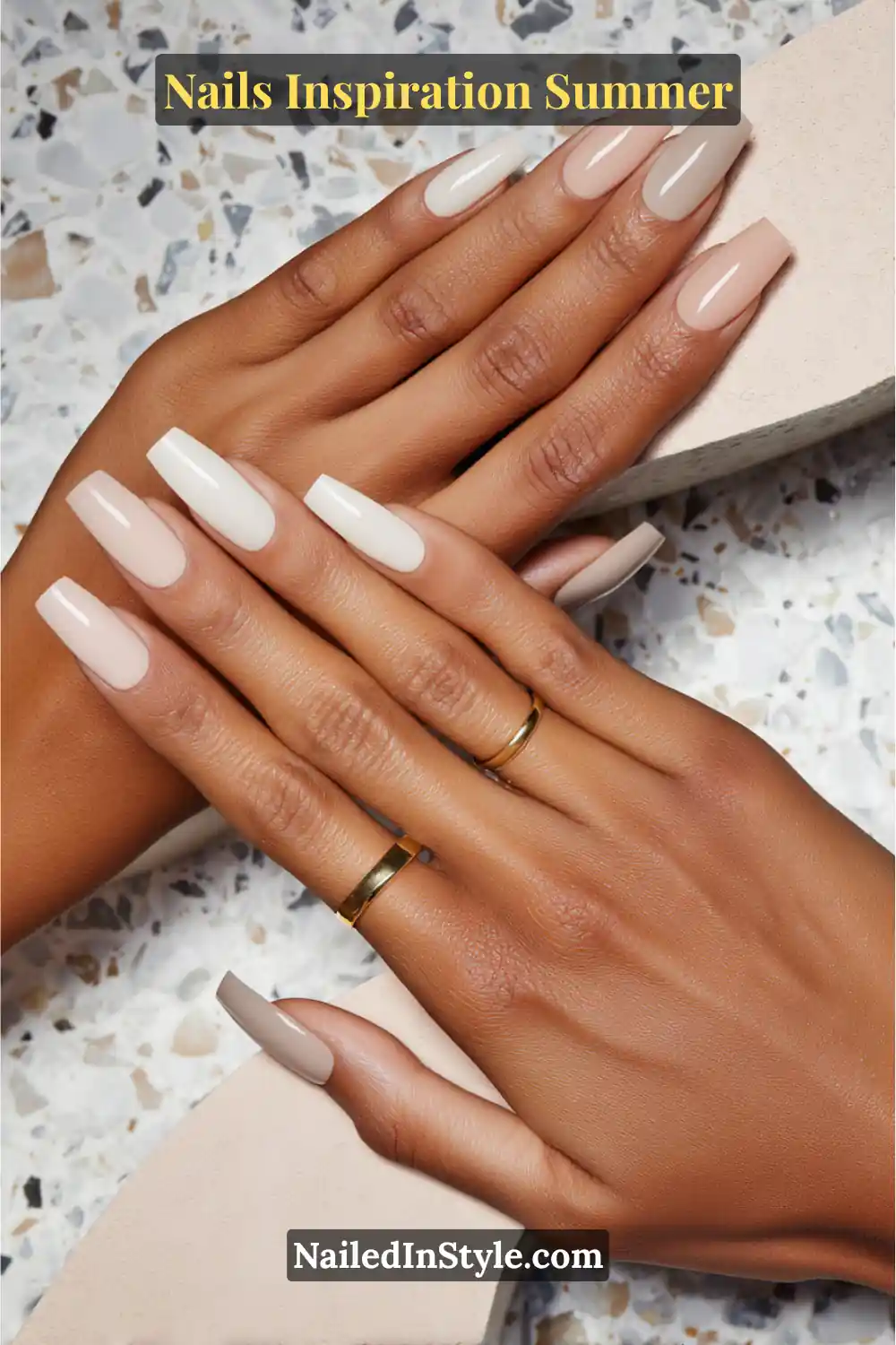 Nails Inspiration Summer 2025: Fresh Trends & Chic Ideas 5 Close-up of long square nude, taupe, and ivory nails with a glossy finish, creating a modern minimal summer manicure.