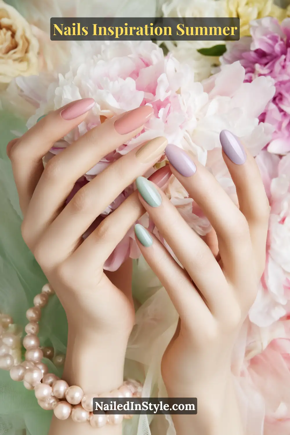Nails Inspiration Summer 2025: Fresh Trends & Chic Ideas 1 Nails Inspiration Summer Close-up of elegant summer nails in pastel shades of pink, lilac, mint, and nude, styled with glossy finishes against soft floral background.