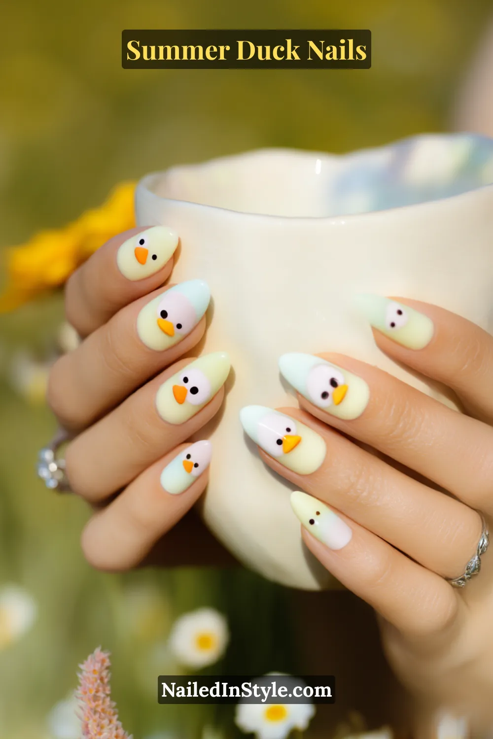 Cute Summer Duck Nails You’ll Want in 2026 13 Minimalist pastel yellow nails with adorable tiny duck face designs.