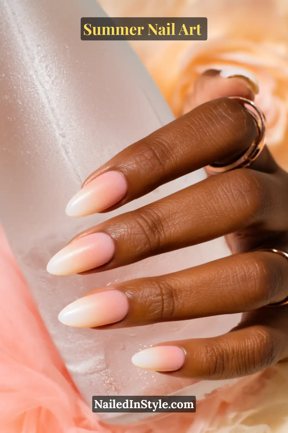 Gorgeous Summer Nail Art Ideas You’ll See Everywhere 13 Elegant summer nails with a smooth gradient from soft peach to milky white, creating a delicate and airy look.