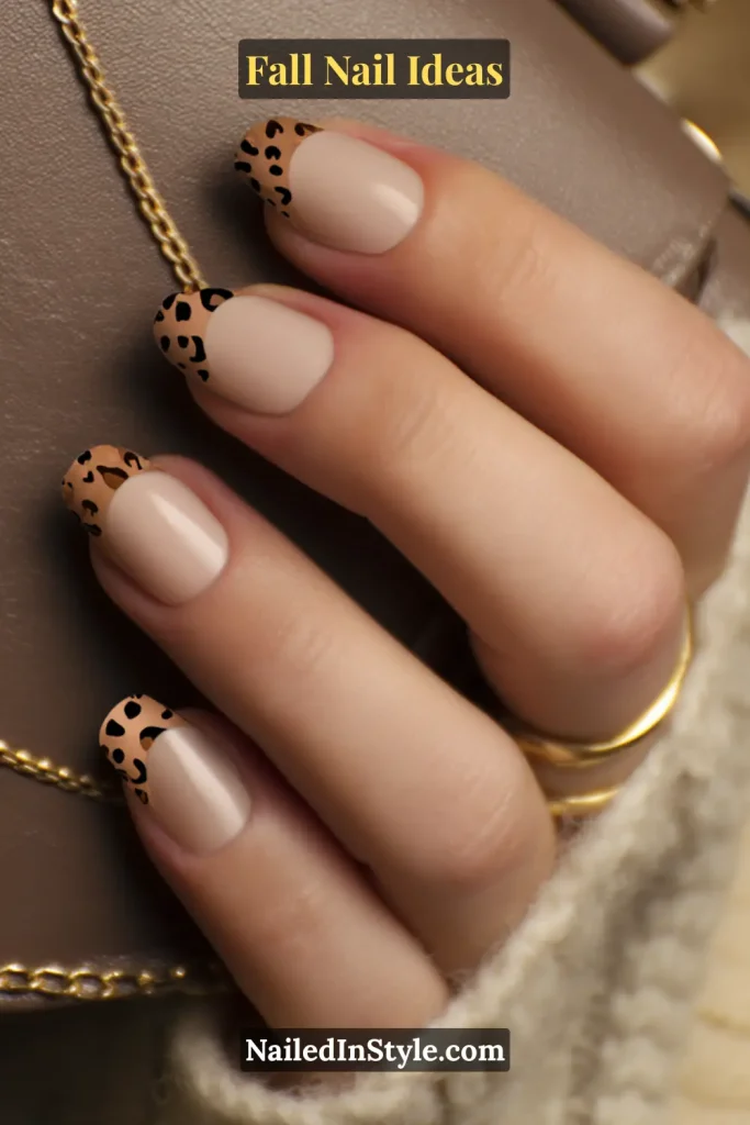 Fall Nail Ideas: 21 Gorgeous Looks to Try Now 21 Fall French manicure with nude base and leopard print tips in black and caramel.