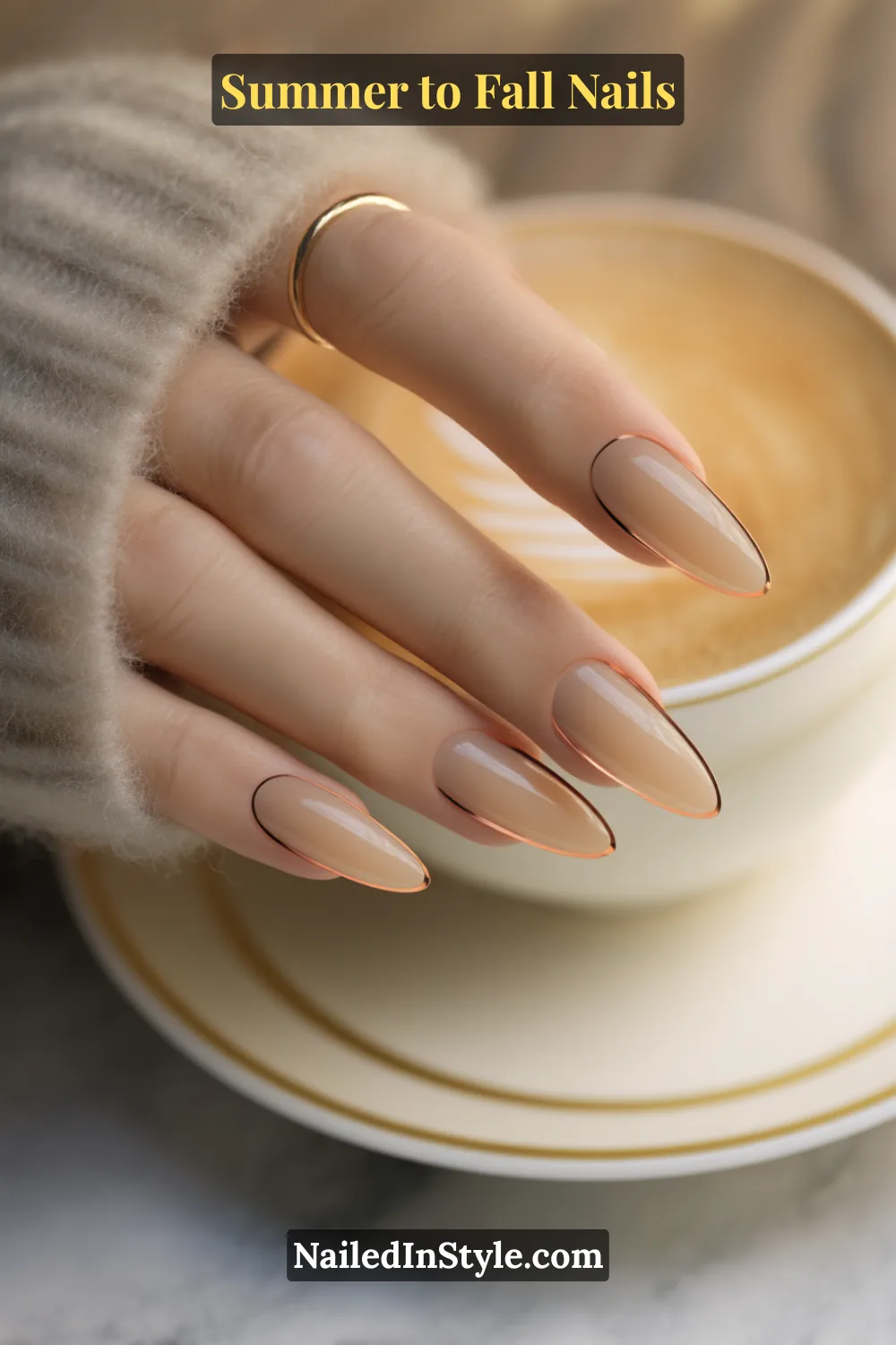 fall short almond nails with minimal harvest plaid line art