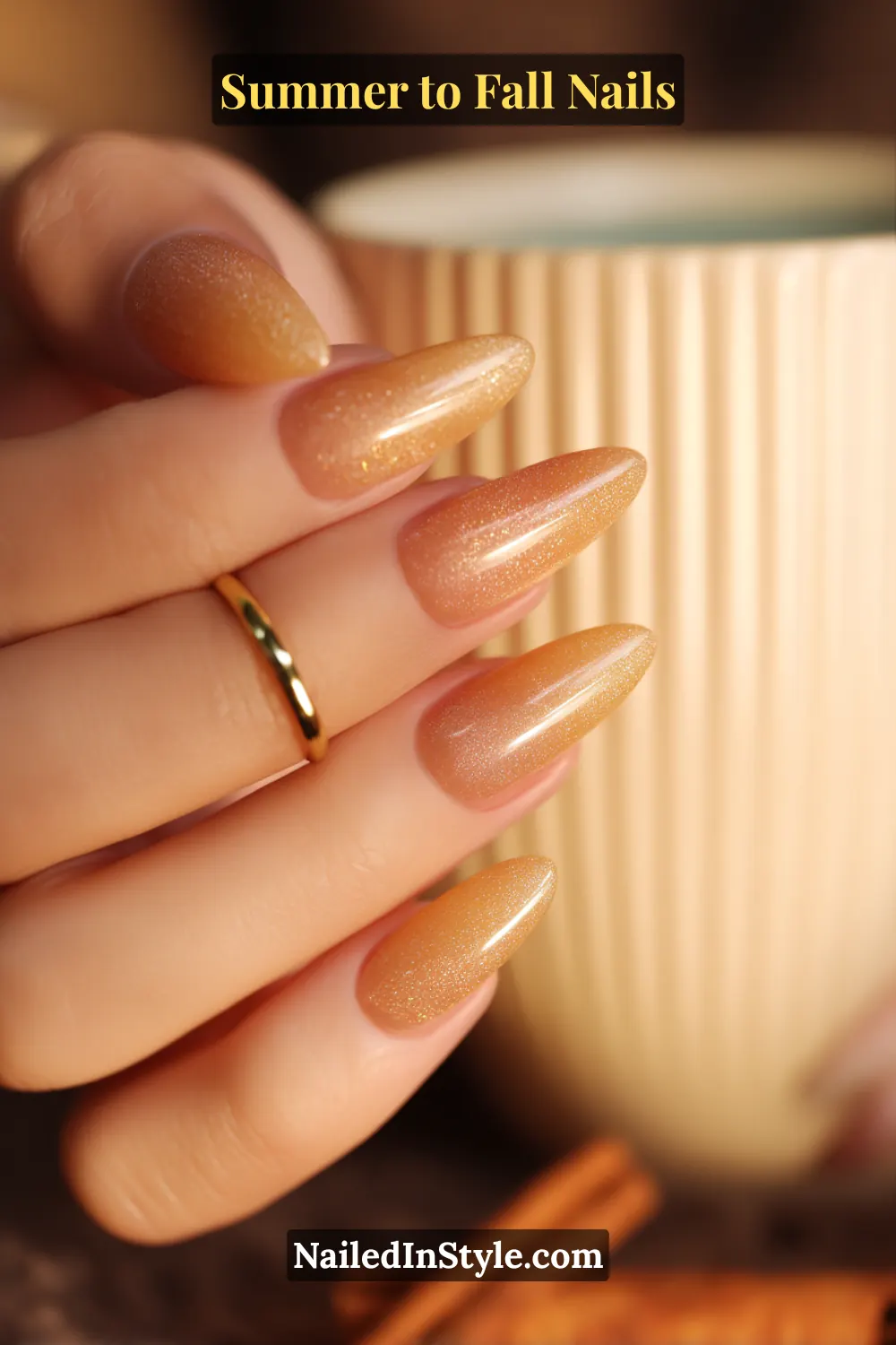 fall squoval nails in amber jelly sheer glaze with glossy finish