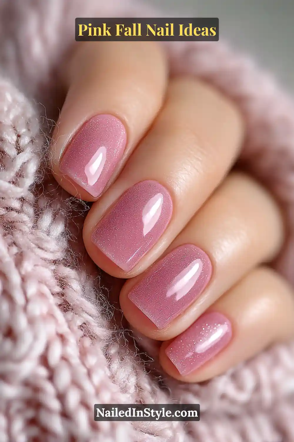 Pink Fall Nail Ideas: Chic, Fast & Photogenic 2025 6 Short round nails in sheer mauve jelly finish with a glossy topcoat, giving a soft glass-like glow that complements cozy fall knits.